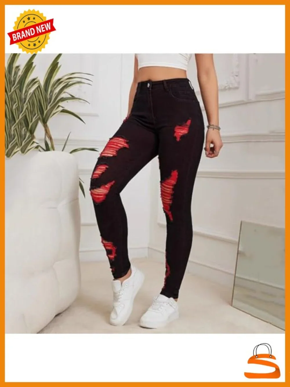 High Rise Slim Fit Distressed Skinny Jeans for Women Stretch Butt Lifting Denim